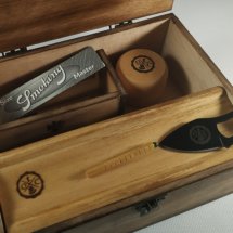 Wooden stash box rolling tray pusher and knife